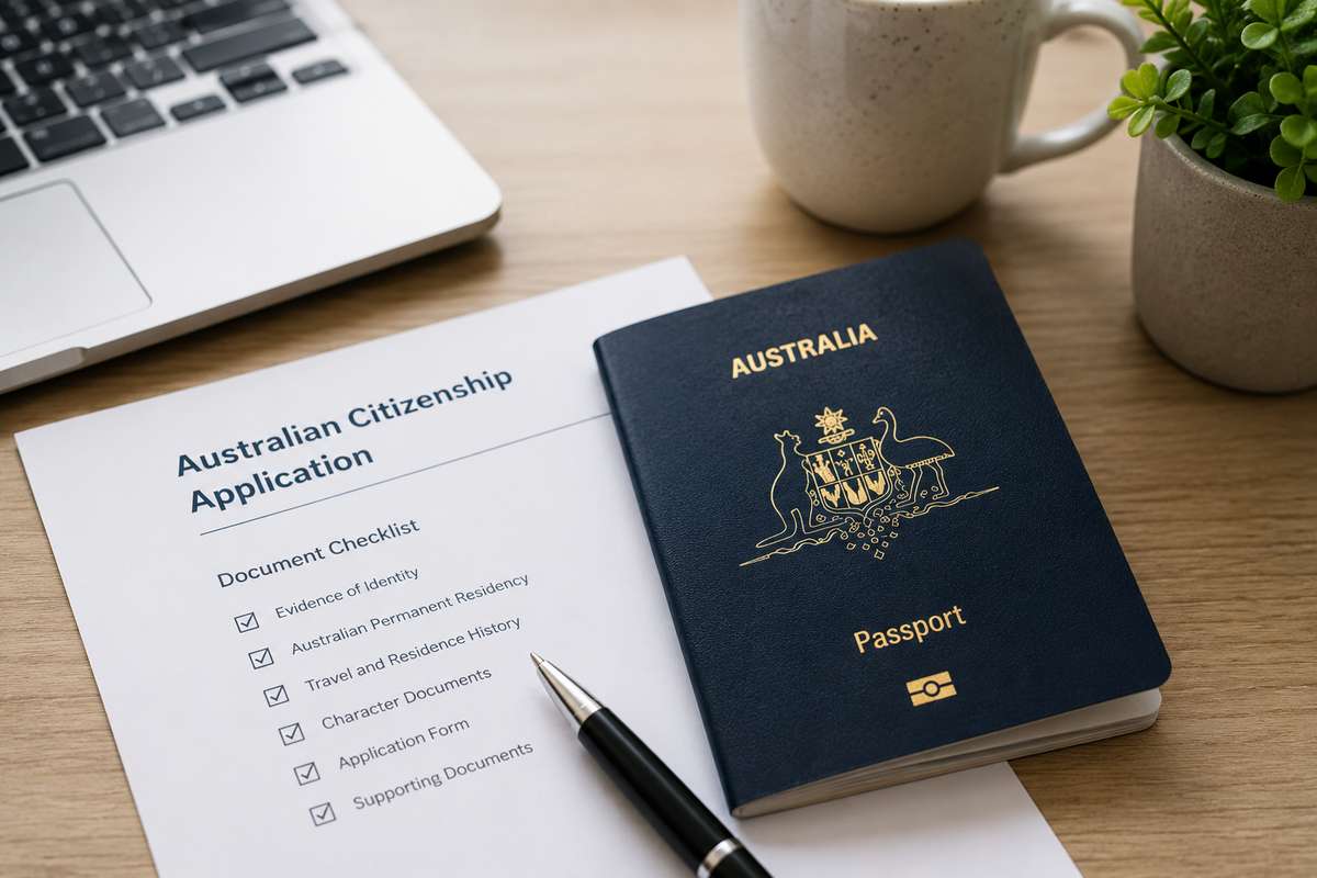 Australian citizenship application document and passport
